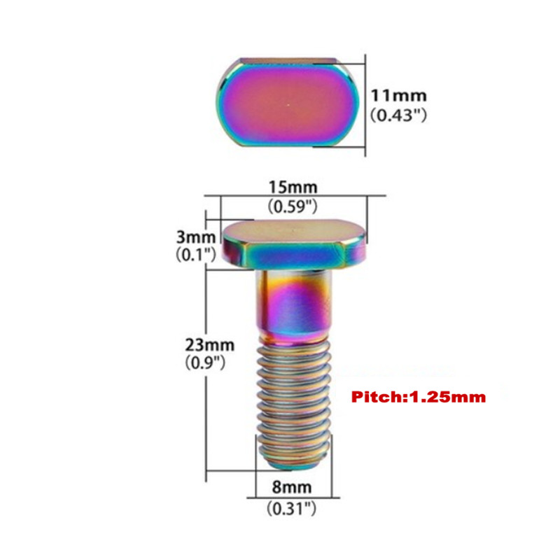 M8x23mm T Bolt Square Head Titanium Ti Screw Pitch 1.25mm For Bicycle Motorcycle