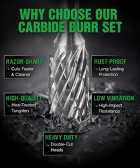 Carbide Burr Set 1/4″ (6.35mm) Shank – 10 Pcs Double Cut Die 0.25 inches