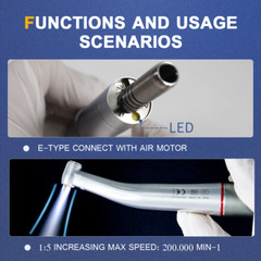 Dental Electric Micro Motor LED 1:5 Red Contra Angle Handpiece Fiber Optic Kit