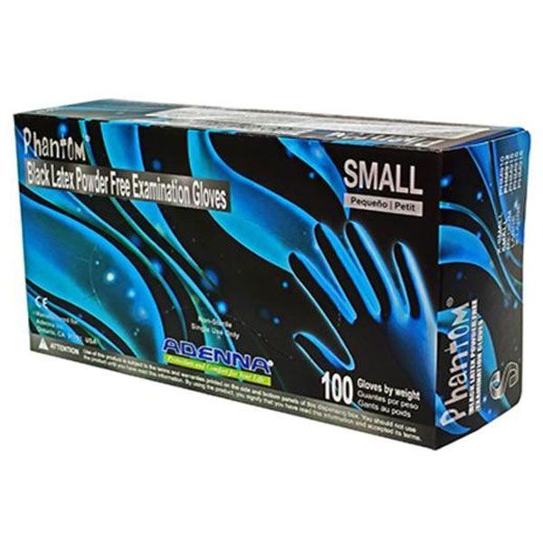 Adenna Phantom Latex Exam Gloves: Small, Black, Powder-free, Fully
