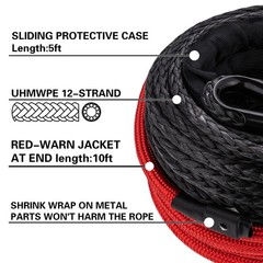 3/8″ x 92ft Synthetic Winch Rope, 25,500LBS Heavy Duty Winch Cable with Prote…