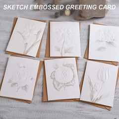 5 x 7 in Floral Cards, Cardstock Flower with 3D Sketch Appearance, Blank Stat…