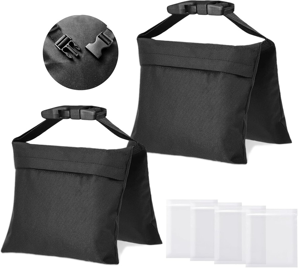 2 Packs Sandbags, Heavy Duty Sand Bags with 4 PE Bags, Sand Bags with Buckle Str