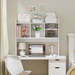 Desktop Bookshelf Wood Desk Hutch Organizer w/5 Shelves for Computer Desk White