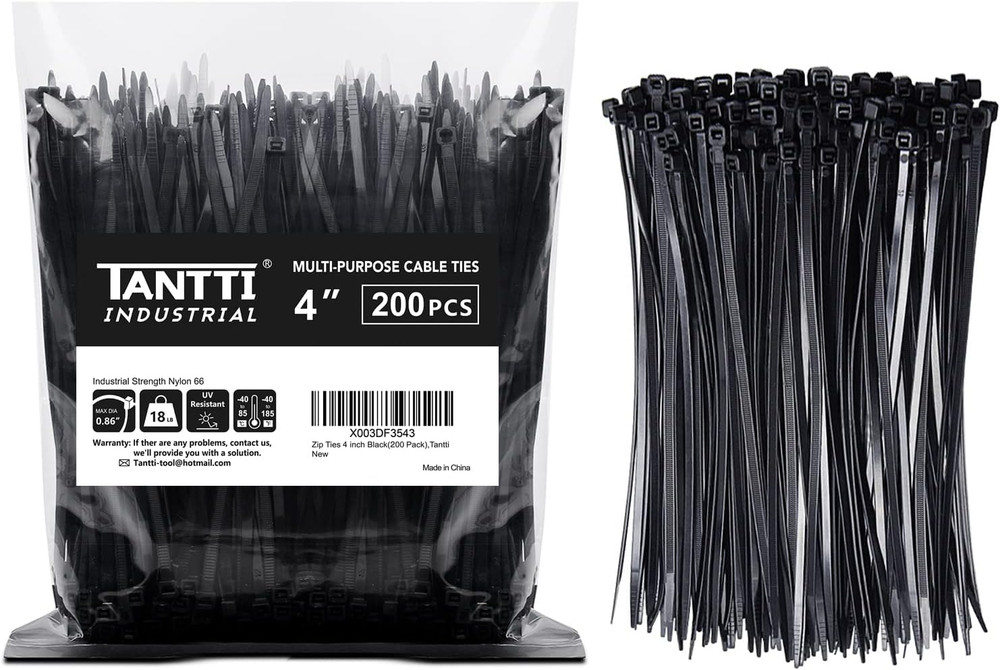 Zip Ties 4 Inch, Small Zip Ties with 18 Lb Tensile Strength, Black, 200 Pack