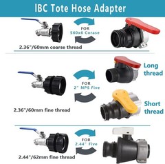 3-Size IBC Tote Adapter, 275-330 Gallon IBC Tote Tank Fittings 2.44″ Fine、2“Fine