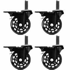 4 Pcs Heavy Duty 3″ Swivel Wire Shelving Casters Soft Rubber Wheels with Brake