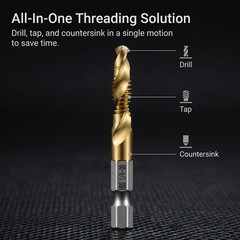 QWORK 6pcs Drill Tap Bit Set 1/4″-20 UNC Titanium Coated HSS – One-Step…