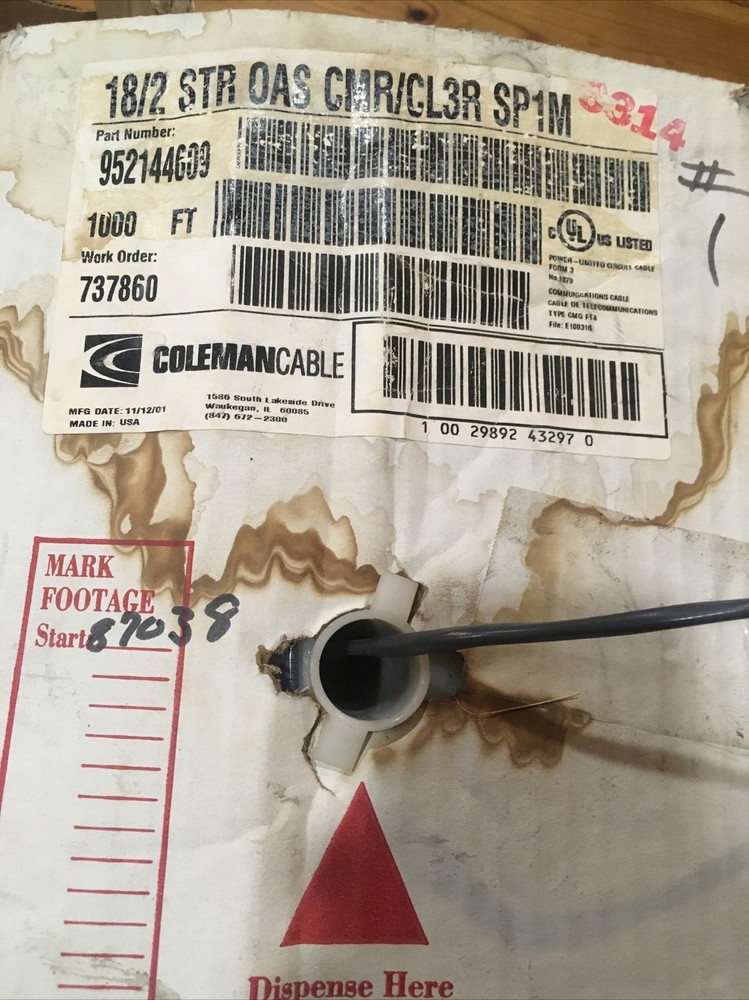 330’ of Coleman Cable 18/2 Signal Electronic Cable 95214