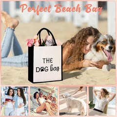 SilTriangle Dog Tote Bag for Women, Printed Design Canvas Large, White, Black