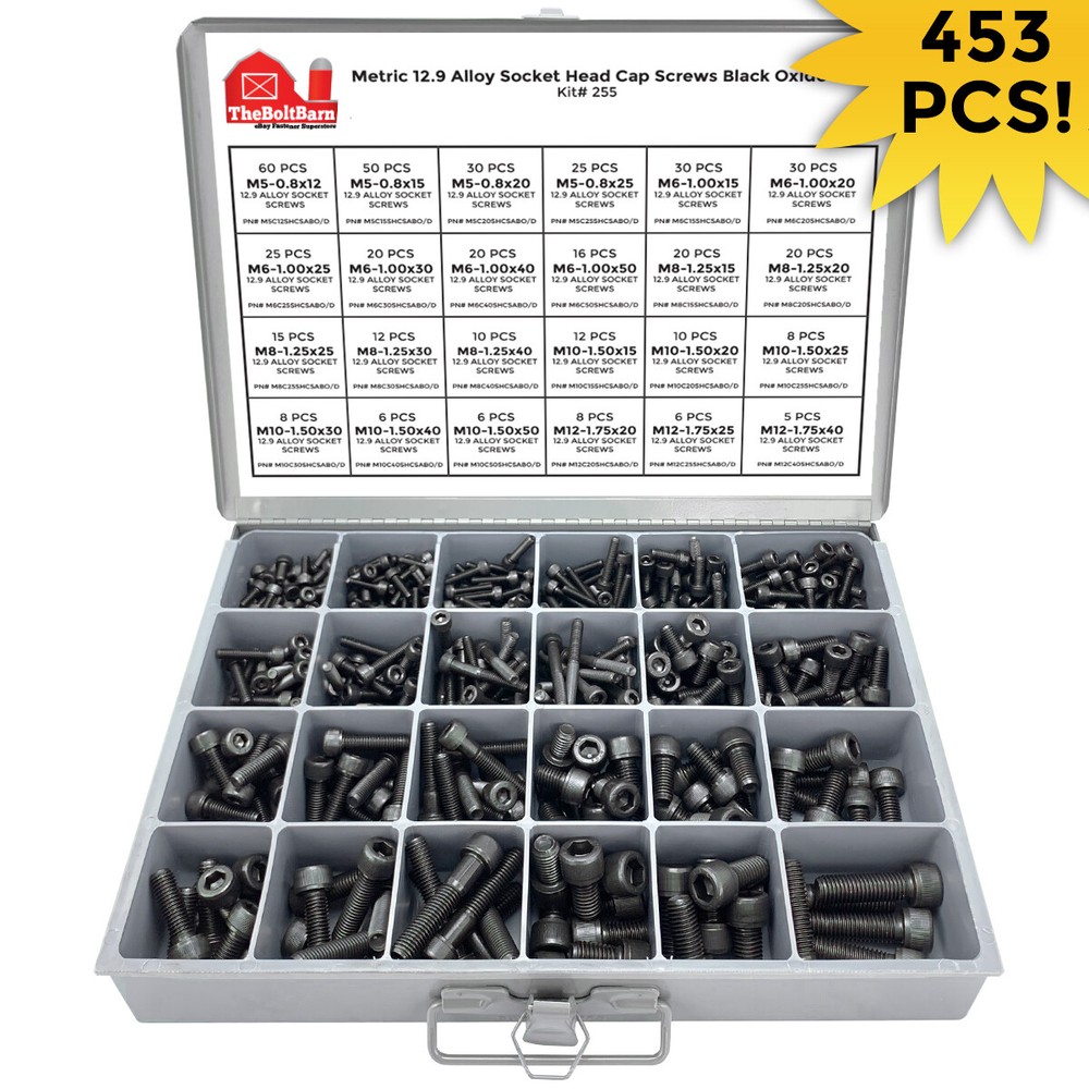 Metric 12.9 Alloy Allen Socket Head Cap Screws Black Oxide Assortment – 453 PCS