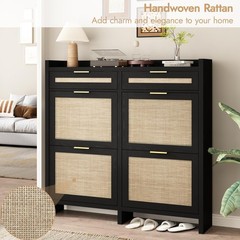 Fluted Coffee Bar Cabinet Adjustable Shelves Press-Spring Door 2Pc 31.5in