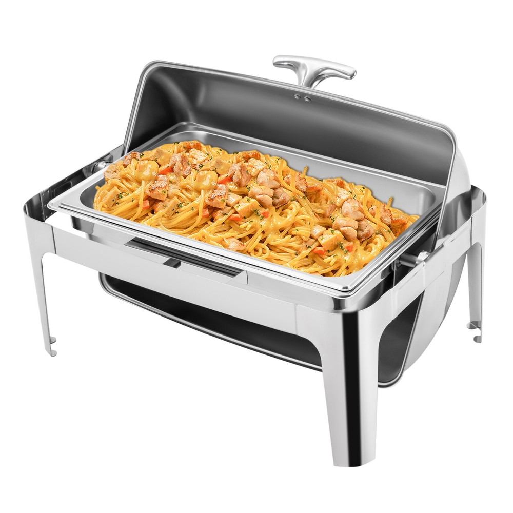 1 OR 3-compartment Roll Top Chafing Dish Buffet Set Pan Chafer Stainless Steel