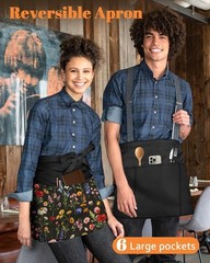 Stylish Reversible Server Apron, 6 Pockets Perfect for Restaurant Professionals