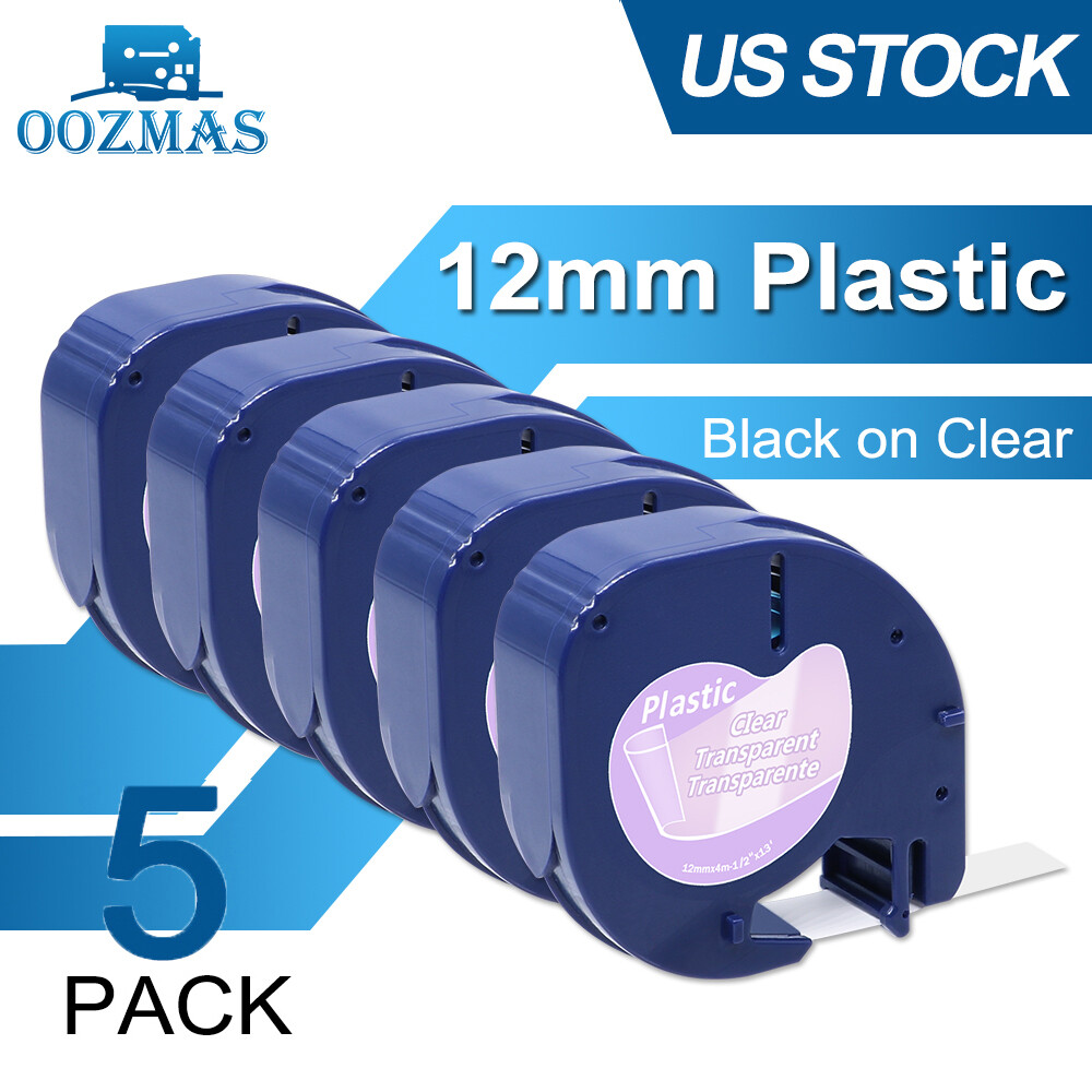 5PK Compatible Dymo LetraTag Refill 16952 12mm Clear Plastic Label Tape LT-100H