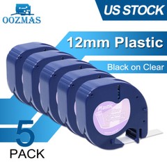5PK Compatible Dymo LetraTag Refill 16952 12mm Clear Plastic Label Tape LT-100H