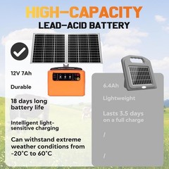 24 Hour Solar Electric Fence Charger, 30 Miles Solar Fence Energizer, 6-12KV Adj
