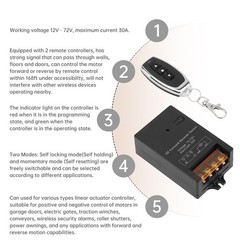 12-72V 30A DC Motor Reversing Switch, Linear Actuator Forward Reverse Controller