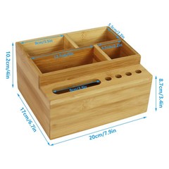 Bamboo Pen Holder Desk Organizer Pencil Holder Storage with 4 Compartments & …