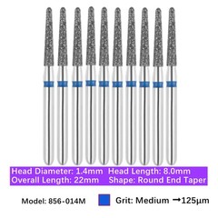 Vakker Dental Round End Taper FG Diamond Bur 856-014M Medium 10/pk