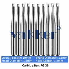 10-100pc Vakker Dental Carbide Burs FG36 19mm FG Inverted Cone Burs High Speed