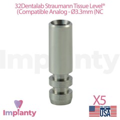 5x Dental Fixture Analog 3.3mm Narrow Crossfit Yellow Straumann Compatible
