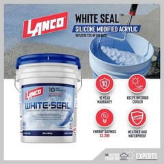 White Seal Rubberized Elastomeric Roof Coating 5Gal Weatherproof Durable Sealer
