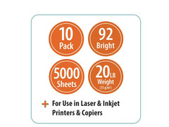Pen+Gear Copy Paper, 8.5 x 11, 92 Bright White, 20 lb,10 Ream Case 5,000 Sheets