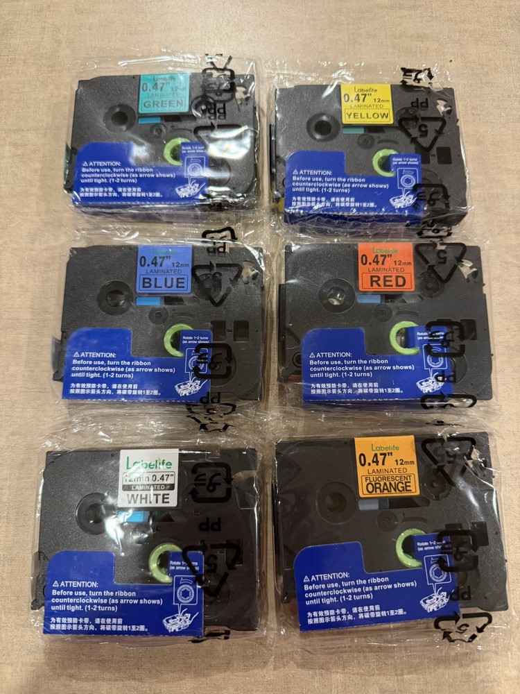 Label Tape Labelife, 6-Pack, For Brother P Touch TZe – 5 Colors + White -Sealed