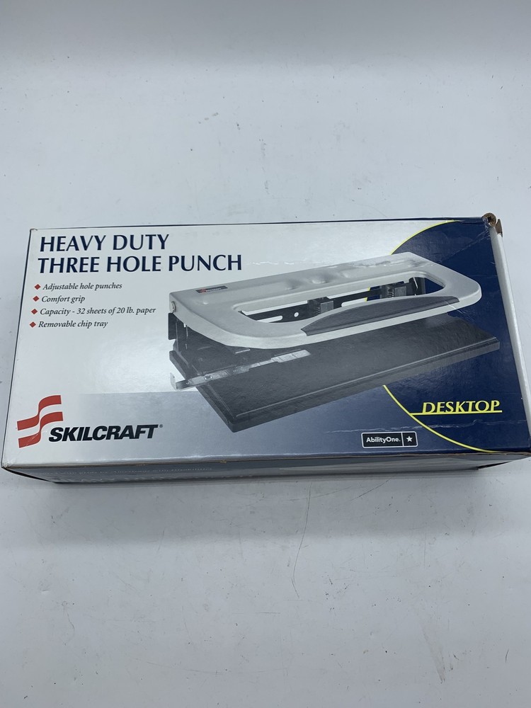 Skillcraft Adjustable Heavy Duty Three Hole Punch Metallic/Black ~ FREE SHIPPING