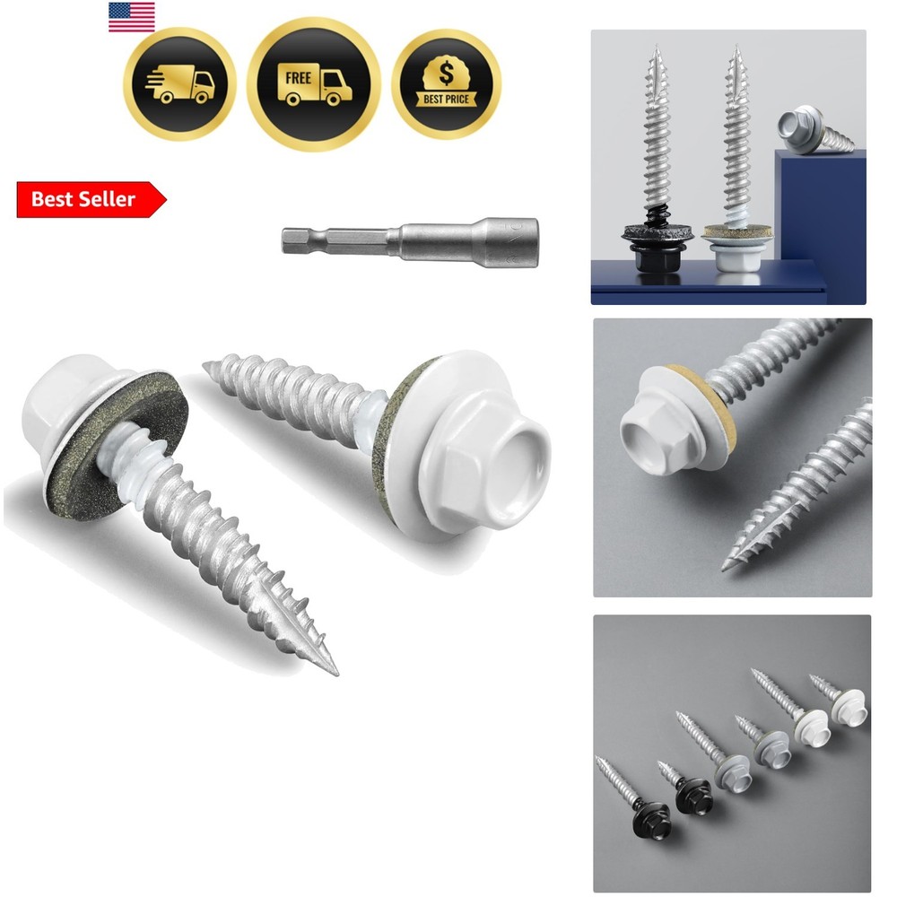 Metal Roofing Screws × 1 Inch, 80pcs White Ruspert Coating Hex Head Roofing S…