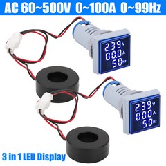 2pcs AC 60-500V 0-100A 22mm 3 in 1 Voltmeter Ammeter LED Digital Volt/AMP Meter