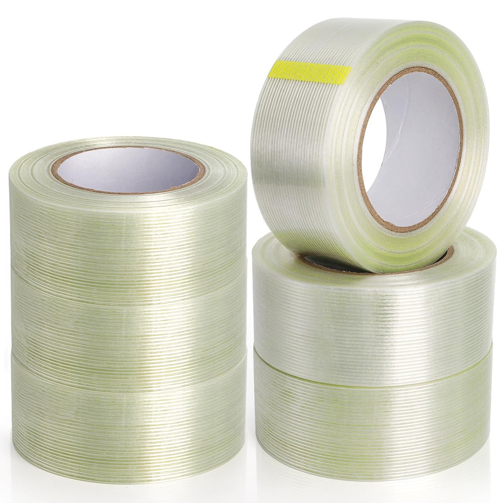 6 Rolls Filament Strapping Tape, 2” X 60Yds X 5.5Mil Reinforced Fiberglass Tape