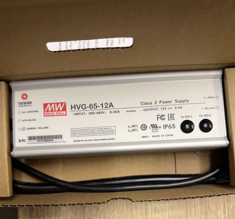 MEAN WELL HVG-65-12A 200-480V 12VDC OUT 5A IP65 POWER SUPPLY