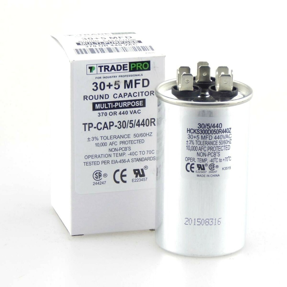30/5 Round Run Capacitor 30+5 Heavy-duty HVAC Cap rated for 370v & 440V – NEW