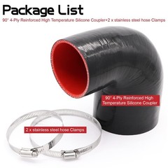 90 Degree ID 3 To 4 Inch Elbow Coupler Silicone Hose 4 Ply T Bolt Clamps 2Pcs Ki
