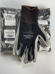 12 PAIRS CONDOR COATED BLACK/GREY WORK GLOVE 100% NYLON SHELL PU PALM (XXS-3XL)