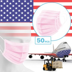 50 Packs – Pink 3-Ply Disposable Procedural Face Mask Protective Mouth Cover