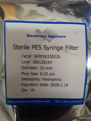 Membrane Solutions PES Syringe Filter Sterile 33mm 0.22µm 10Pcs NEW SFPES033022S