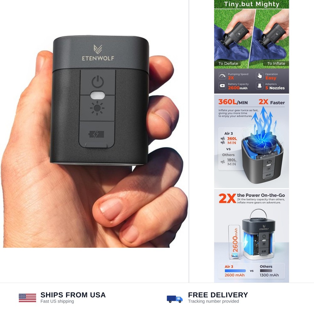 ETENWOLF AIR 3 Air Pump for Inflatables with 2600 mAh Battery & Camping Light…