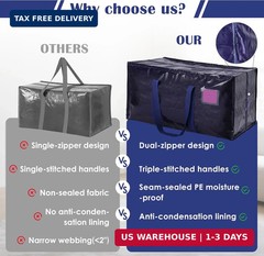 6 Pack Moving Bags with Full-Open Side Zipper, Extra Large 93L Heavy Duty Waterp
