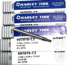 Harvey Tool 997978-C3 5/64″ 4FL Corner Radius End Mill .015R Solid Carbide AlTiN