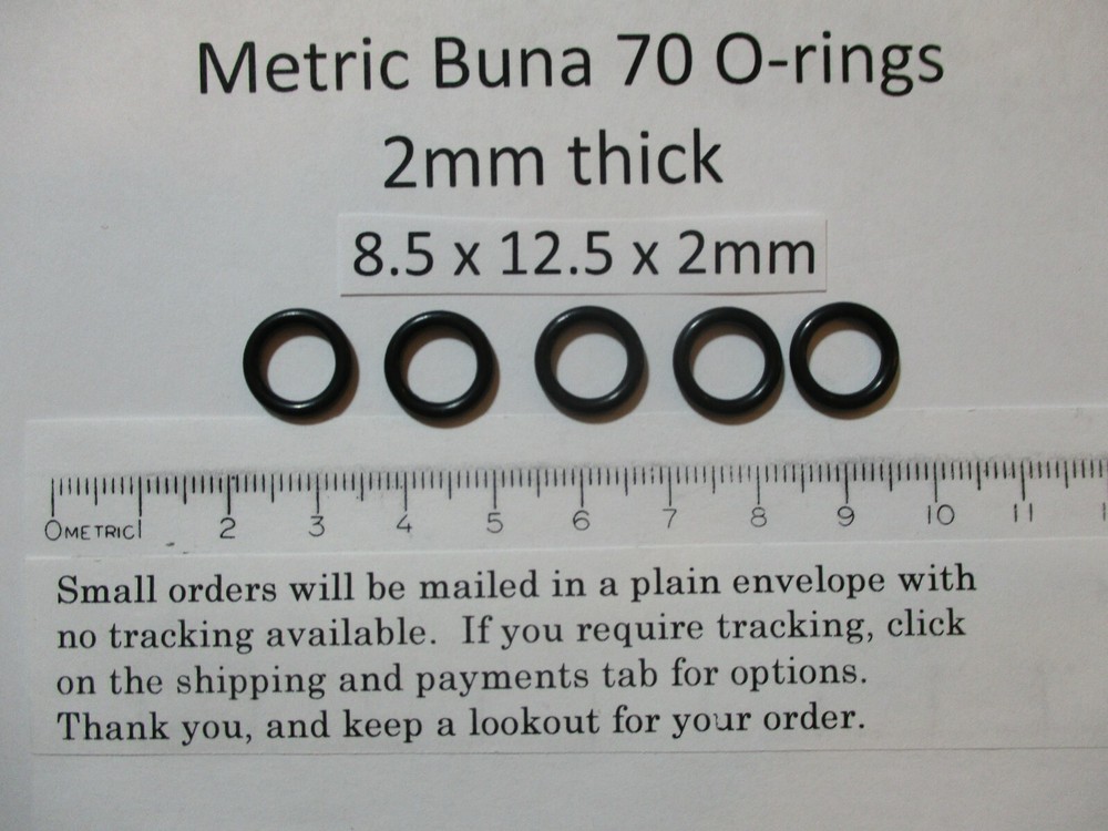 8.5mm ID x 12.5mm OD x 2mm thick O-ring. Buna-70. Quan 5.