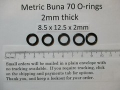8.5mm ID x 12.5mm OD x 2mm thick O-ring. Buna-70. Quan 5.