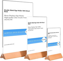 Acrylic Sign Holder A4/A5/A6 Menu Displays T/L Shape, Wood Base Table Top Sig…