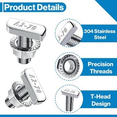 20 PCS T Slot Bolts, M8x20mm T-Slot Bolts 304 Stainless Steel A2-70 with Hexa…
