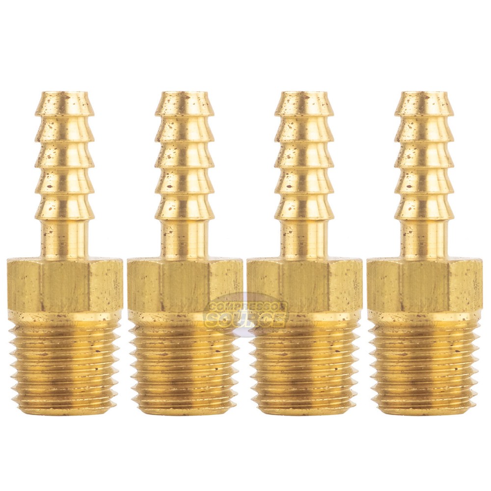 Brass Hose Barbs 1/4″ Male NPT for 1/4″ ID Hoses Barbed Fitting Air Fuel 4 Pack