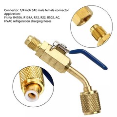 1/4″ SAE Angled Small Ball Valve 3PCS AC Refrigerant Charging Hoses