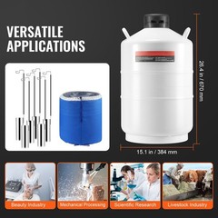 20L Aluminum LN2 Tank with 6 Canisters, Vacuum Insulated