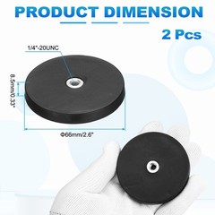 2Pcs 2.6″ Rubber Coated Magnets 44LBS Magnet Base with 1/4″-20 Female Threaded